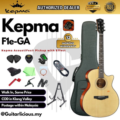 Kepma F1 Solid Sitka Spruce Top Grand Auditorium Acoustic Guitar, S1 Pro Resonance Pickup with Effect ( F1e-GA / F1-E )