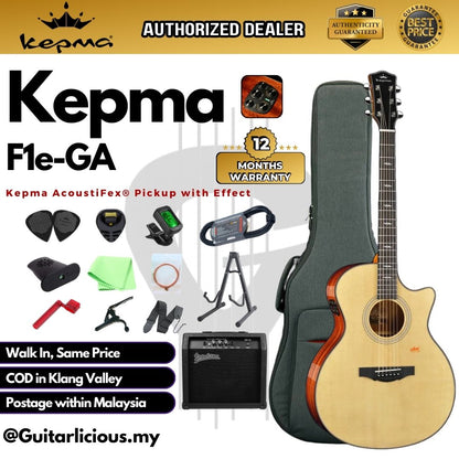 Kepma F1 Solid Sitka Spruce Top Grand Auditorium Acoustic Guitar, S1 Pro Resonance Pickup with Effect ( F1e-GA / F1-E )