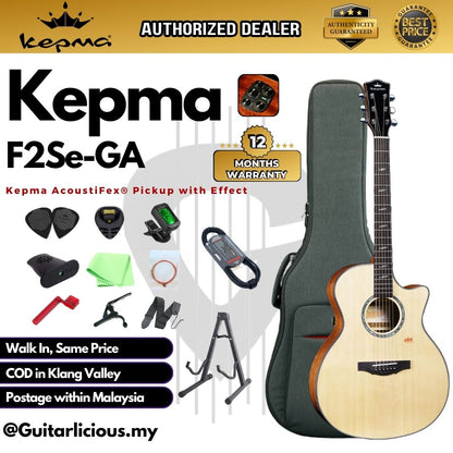 Kepma F2 Solid Sitka Spruce Top Grand Auditorium Acoustic Guitar, S1 Pro Resonance Pickup with Effect ( F2Se-GA / F2SE )