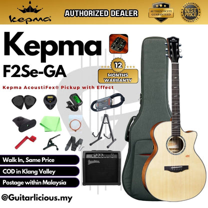 Kepma F2 Solid Sitka Spruce Top Grand Auditorium Acoustic Guitar, S1 Pro Resonance Pickup with Effect ( F2Se-GA / F2SE )