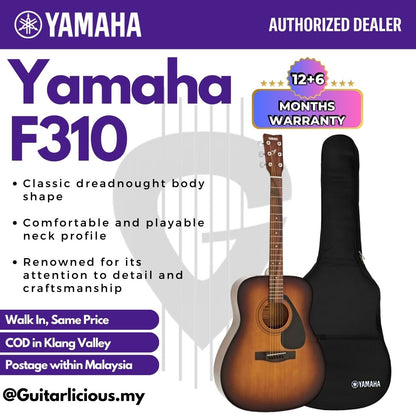 YAMAHA F310 , 41 inch Acoustic Guitar with FREE Gig Bag suitable for Beginner ( F310 / F-310 / F 310 )