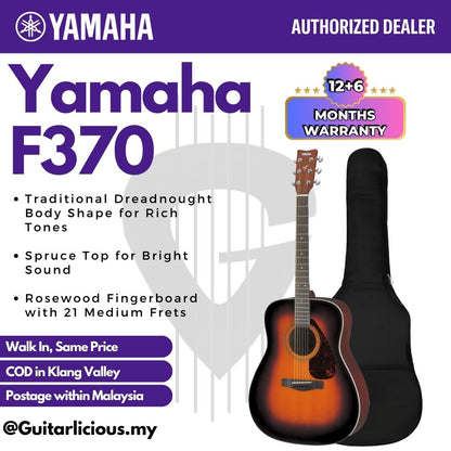 YAMAHA F370 Spruce Top Full Size (41inch) Acoustic Guitar with Gig Bag suitable for Beginner ( F370 / F-370 / F 370 )