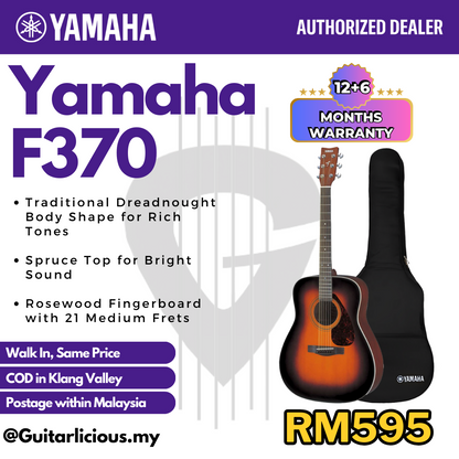 YAMAHA F370 Spruce Top Full Size (41inch) Acoustic Guitar with Gig Bag suitable for Beginner ( F370 / F-370 / F 370 )