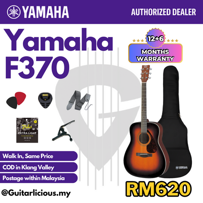 YAMAHA F370 Spruce Top Full Size (41inch) Acoustic Guitar with Gig Bag suitable for Beginner ( F370 / F-370 / F 370 )