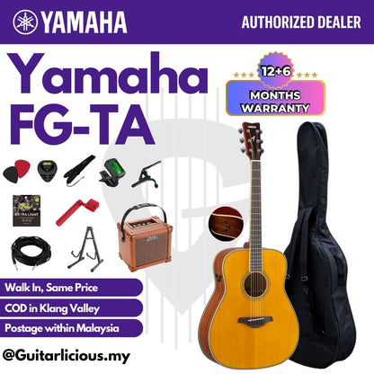 Yamaha FG-TA TransAcoustic Dreadnought SolidTop Acoustic-Electric Guitar Built-in Chorus Room Hall Reverb - Vintage Tint