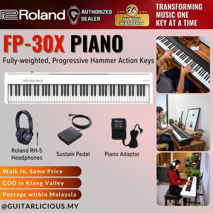 Roland FP-30X 88-Key Digital Piano with Headphones - White ( FP30X / FP 30 / FP30X-WH )