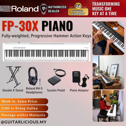 Roland FP-30X 88-Key Digital Piano with Headphones - White ( FP30X / FP 30 / FP30X-WH )