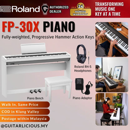 Roland FP-30X 88-Key Digital Piano with Headphones - White ( FP30X / FP 30 / FP30X-WH )