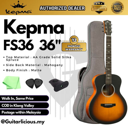 KEPMA FS36 Elite Series 36 inch (3/4) Travel Solid Top Acoustic Guitar ( FS-36 / FS 36 / 36" )