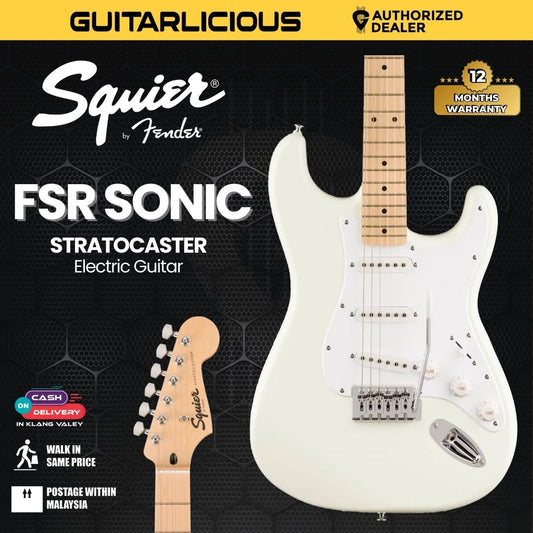 Squier FSR Sonic Stratocaster Electric Guitar w/White Pickguard, Maple FB - Arctic White