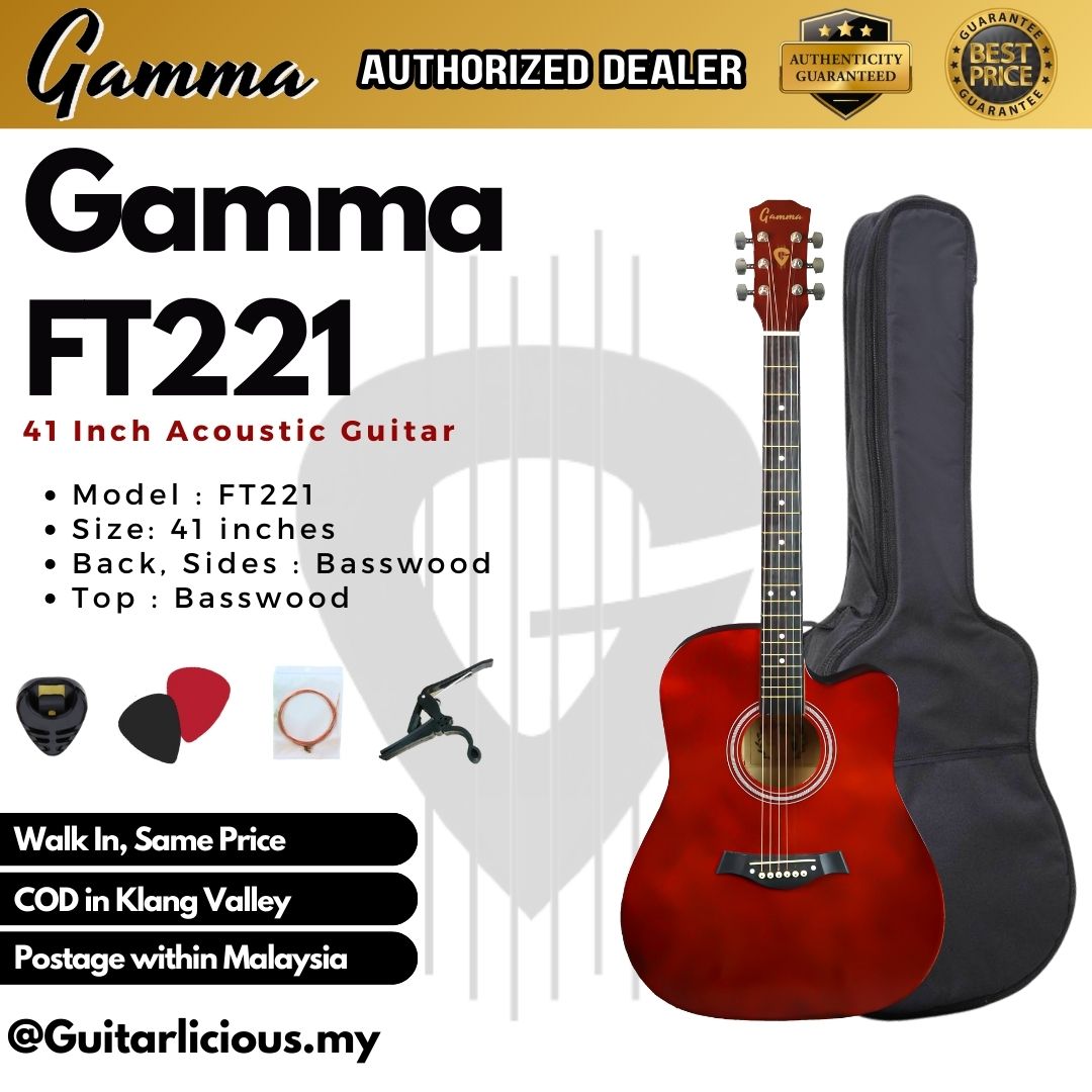 GAMMA Series 41inch Beginner Acoustic Guitar with Bag ( FT221 / FT-221 )