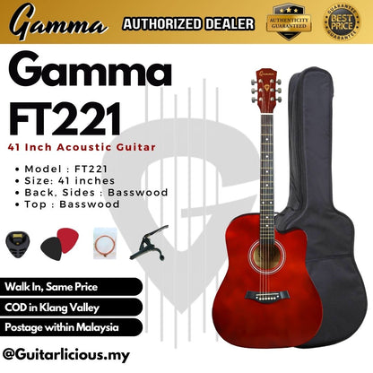 GAMMA Series 41inch Beginner Acoustic Guitar with Bag ( FT221 / FT-221 )
