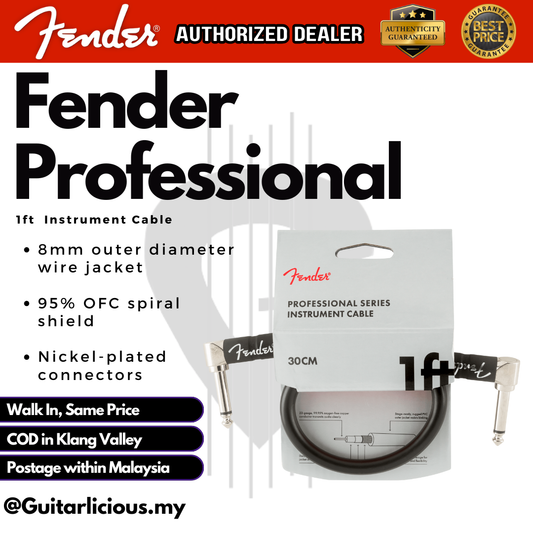 Fender Professional Series Instrument Cable, 1ft, Black