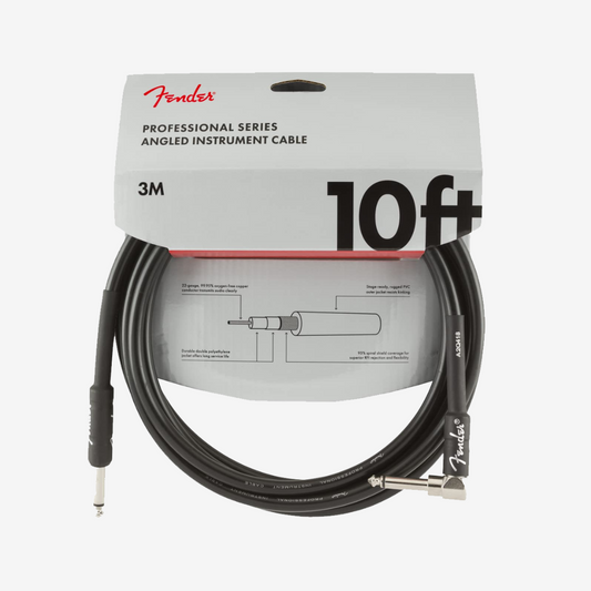 Fender Professional Series Angled Instrument Cable, 10ft , 10inch Straight/Angles - Black