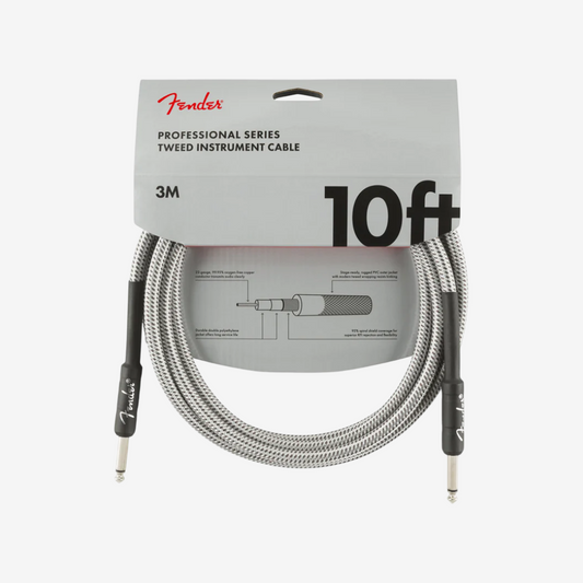 Fender Professional Series Instrument Cable, 10inch Straight/Straight - White Tweed