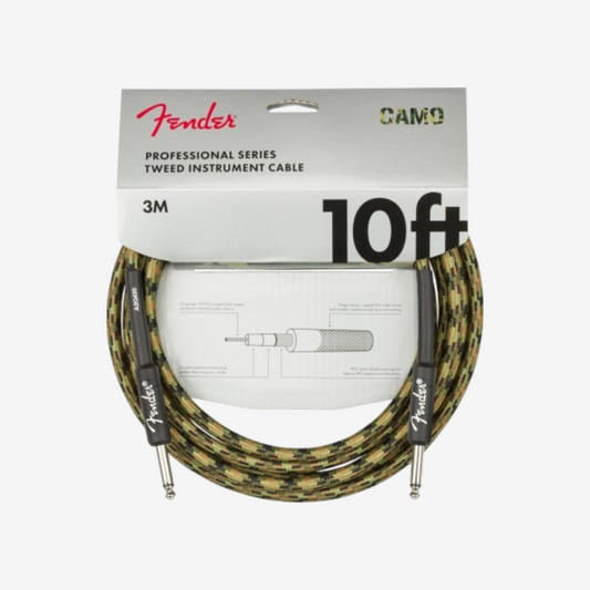 Fender Professional Series Instrument Cable, 10inch Straight/Straight - Woodland Camo