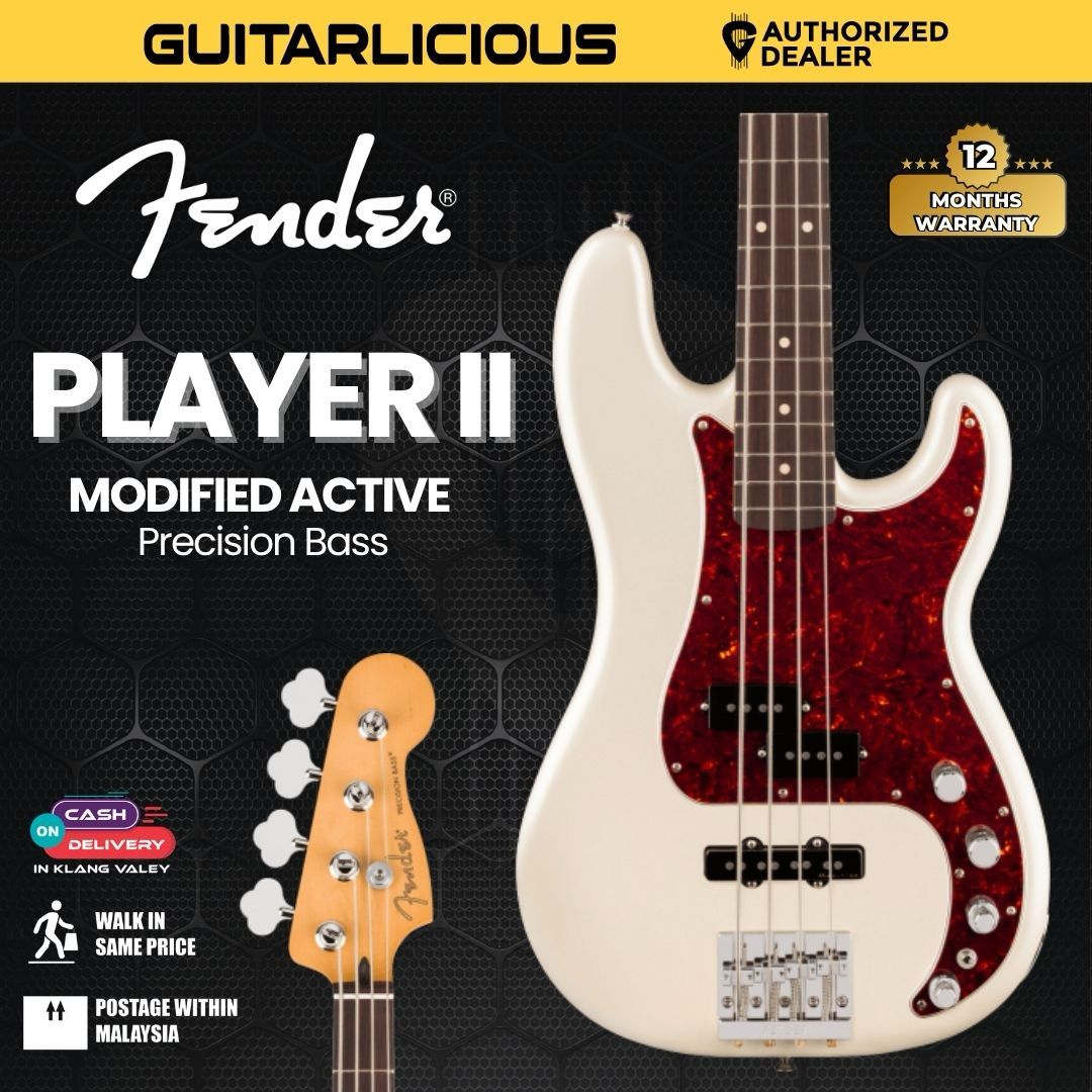 Fender Player II Modified Active Precision Bass Guitar, RW FB, Olympic Pearl