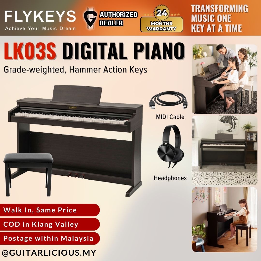 FLYKEYS LK03S 88-Key Hammer Action Keys Digital Piano Home Electric Piano Keyboard - Rosewood ( LK-03S / LK 03S ) - GUITARLICIOUS