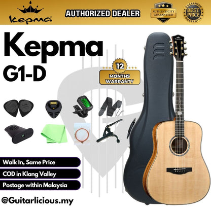 Kepma G1 Series Solid Sitka Spruce Top Dreadnought Acoustic Guitar with Deluxe Hardshell Case ( G1-D / G-1 / G1D )