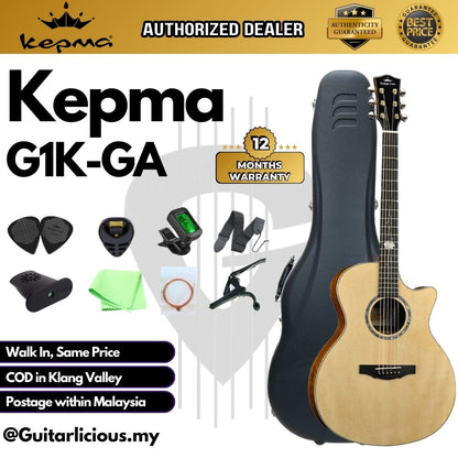 Kepma G1K Series Solid Sitka Spruce Top, Side & Back Koa Wood Grand Auditorium Acoustic Guitar w Case ( G1K-GA / G1KGA )