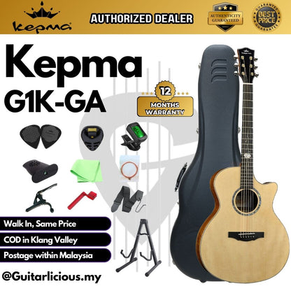 Kepma G1K Series Solid Sitka Spruce Top, Side & Back Koa Wood Grand Auditorium Acoustic Guitar w Case ( G1K-GA / G1KGA )