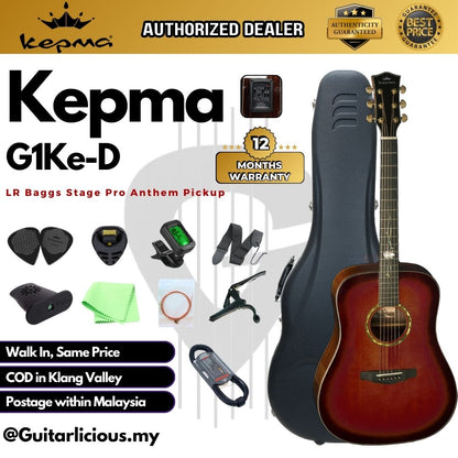 Kepma G1eK Series Solid Sitka Spruce Top Dreadnought Acoustic Guitar, LR Baggs Stage Pro Anthem Pickup w Case ( G1E-K  / G1KE )