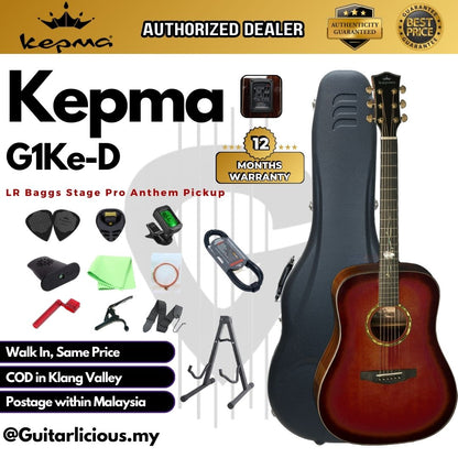 Kepma G1eK Series Solid Sitka Spruce Top Dreadnought Acoustic Guitar, LR Baggs Stage Pro Anthem Pickup w Case ( G1E-K  / G1KE )