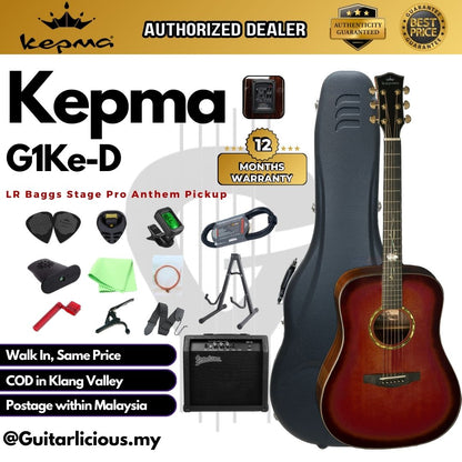 Kepma G1eK Series Solid Sitka Spruce Top Dreadnought Acoustic Guitar, LR Baggs Stage Pro Anthem Pickup w Case ( G1E-K  / G1KE )