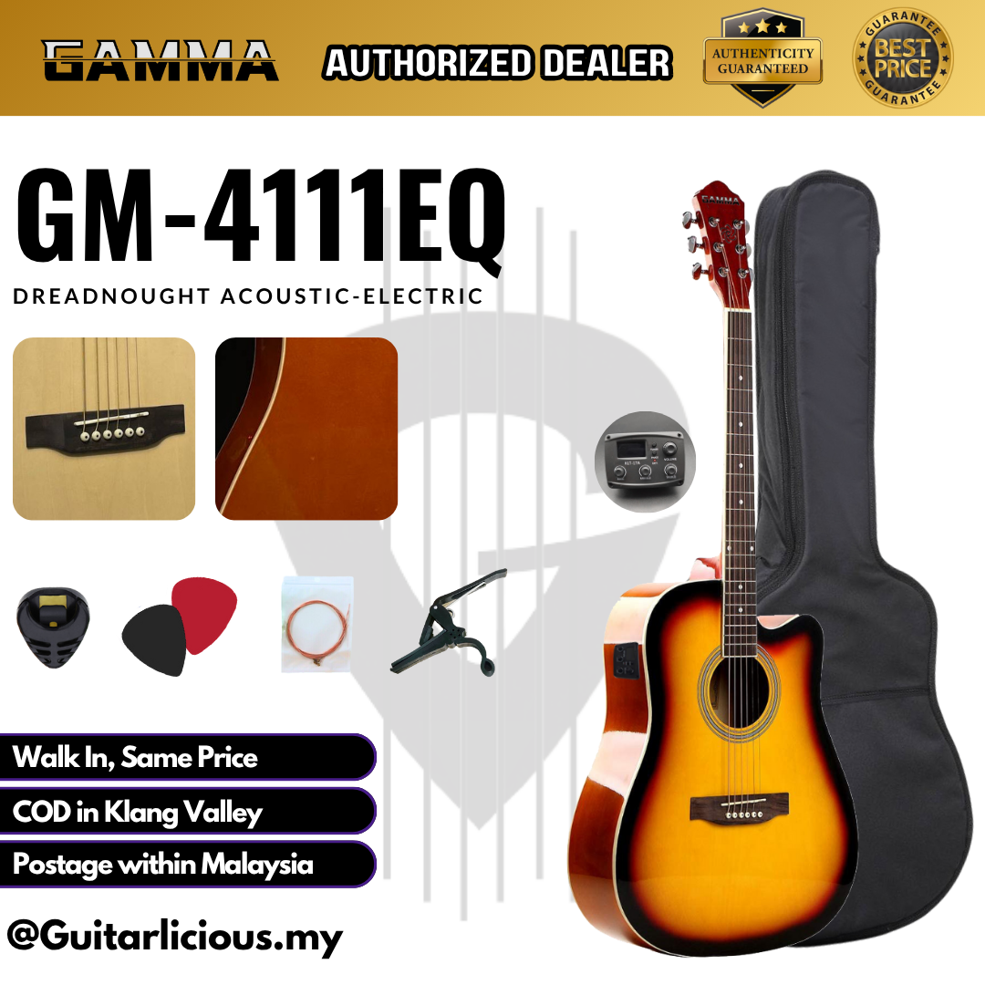 Gamma GM-4111-EQ Dreadnought 41 inch Acoustic Guitar with Cutaway With EQ / Preamp ( GM4111 / GM-4111 )