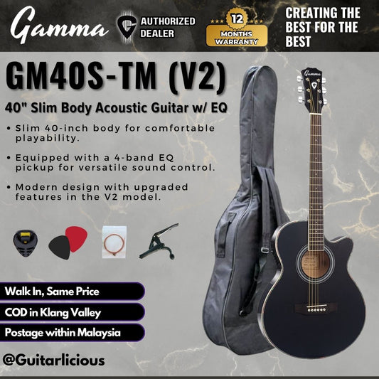 Gamma 40" Slim Body Acoustic Guitar w EQ GM40S-TM (V2) - Black