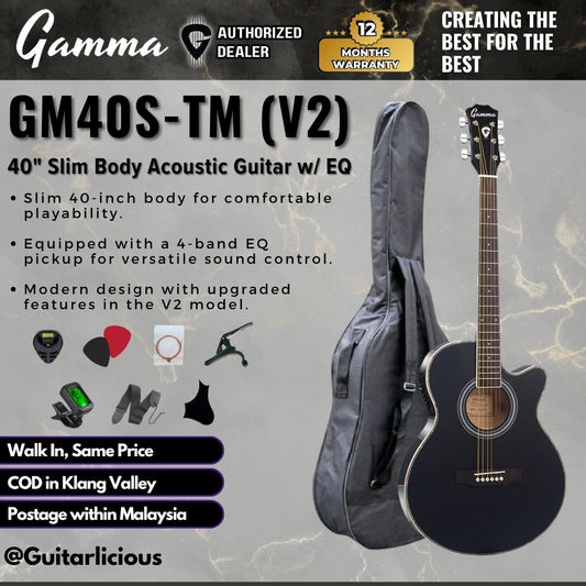 Gamma 40" Slim Body Acoustic Guitar w EQ GM40S-TM (V2) - Black