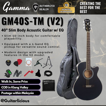 Gamma 40" Slim Body Acoustic Guitar w EQ GM40S-TM (V2) - Black