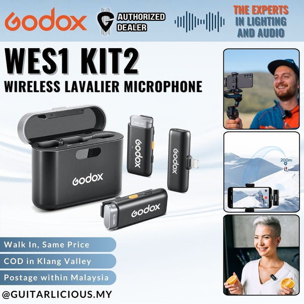 GODOX WES1 Kit2 Wireless Lavalier Microphone for iPhone/Lightning, Dual Channel 2.4G Wireless Mic, Noise Cancelling w/ Charging Case - (Website Clearance)