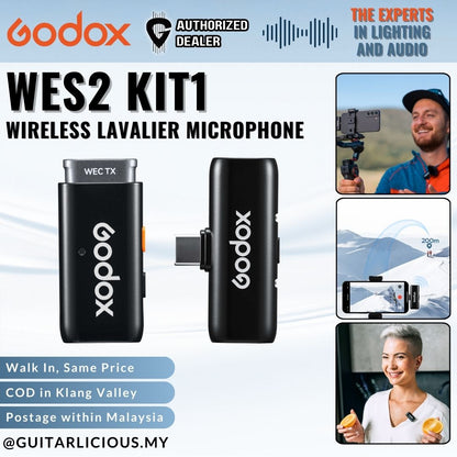 GODOX WES2 Kit1 Wireless Lavalier Microphone for Android/USB C, Dual Channel 2.4G Wireless Mi, Noise Cancelling