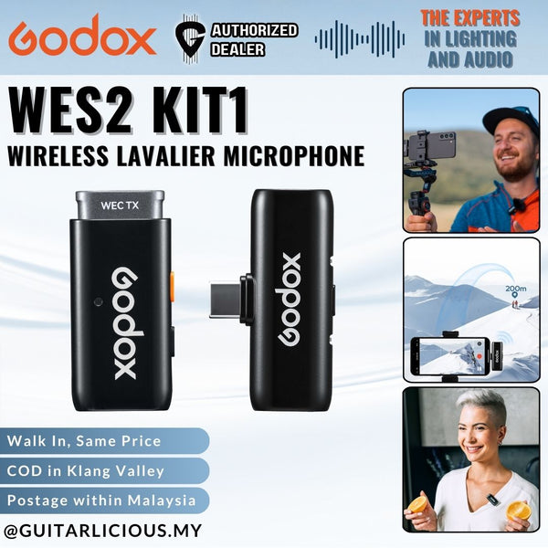 GODOX WES2 Kit1 Wireless Lavalier Microphone for Android/USB C, Dual Channel 2.4G Wireless Mi, Noise Cancelling - (Website Clearance)