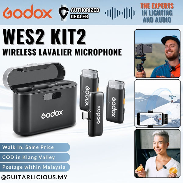 GODOX WES2 Kit2 Wireless Lavalier Microphone for Android/USB C, Dual Channel 2.4G Wireless Mic w/ Charging Case - (Website Clearance)