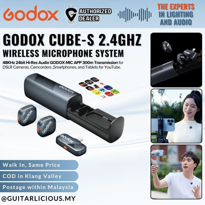 Godox Cube-S 2.4GHz Wireless Microphone System 48KHz 24bit Hi-Res Audio GODOX MIC APP 300m Transmission for DSLR Cameras