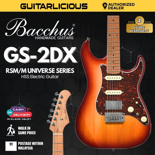 Bacchus GS-2DX RSM/M Universe Series HSS Electric Guitar with Roasted Maple Neck and Fretboard - Cherry Sunburst