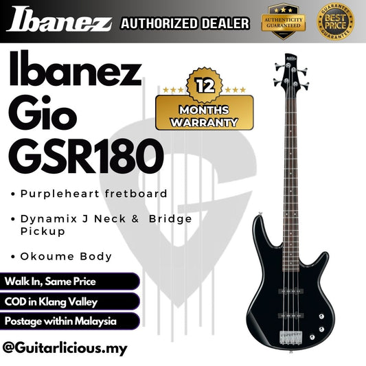 Ibanez GSR180 Gio Series 4 String Electric Bass, Black (GSR180-BK)