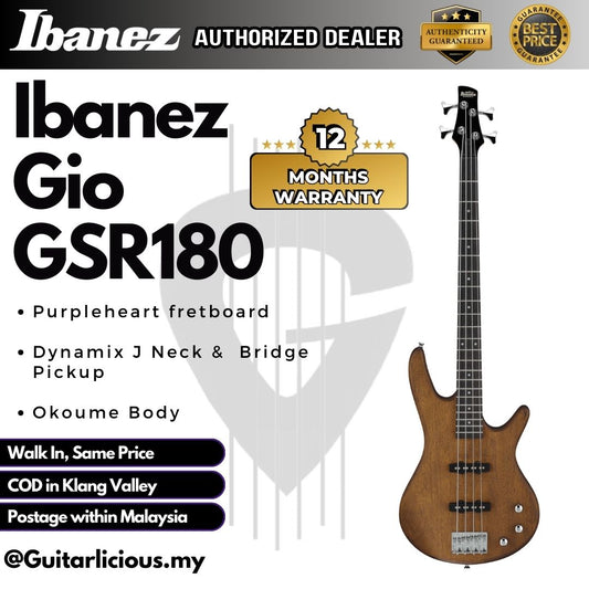 Ibanez GSR180 Gio Series 4 String Electric Bass, Transparent Light Brown Flat ( GSR180-LBF / GSR 180 / GSR-180 )