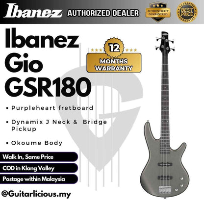 Ibanez Gio GSR180 (4 String) Electric Bass Guitar - Tungsten Matte