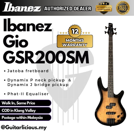 Ibanez GIO GSR200SM 4 String Electric Bass Guitar - Natural Grey Burst (GSR200SM -NGB)