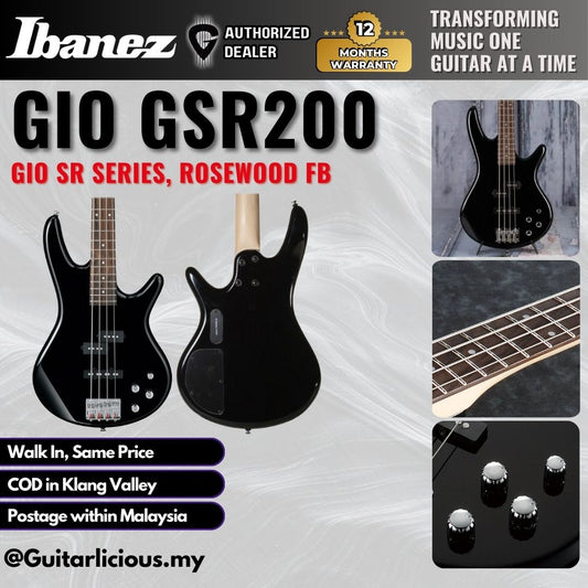 Ibanez Gio SR Series GSR200 , 4 String Electric Bass Guitar - Black ( GSR200-BK / GSR-200 / GSR 200 )
