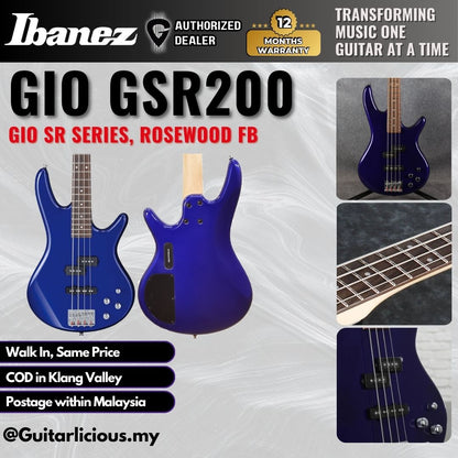 Ibanez Gio SR Series GSR200 , 4 Strings Electric Bass Guitar - Jewel Blue ( GSR200-JB / GSR-200 / GSR 200 )