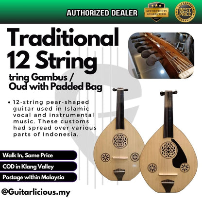 Traditional 12 String Gambus / Oud with Padded Bag (Made in Indonesia)