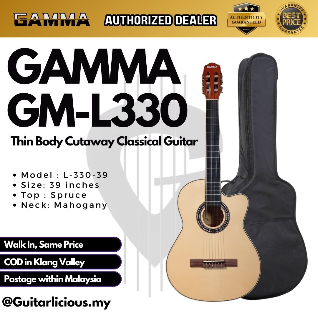 Gamma GM-L330 39" Thin Body Cutaway Classical Guitar - ( GM-L330 / GM L330 )