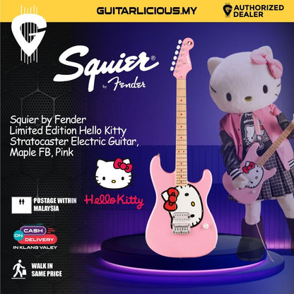 Squier by Fender Limited Edition Hello Kitty Stratocaster Electric Guitar, Maple FB - Pink