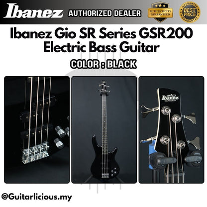 Ibanez Gio SR Series GSR200 , 4 String Electric Bass Guitar - Black ( GSR200-BK / GSR-200 / GSR 200 )