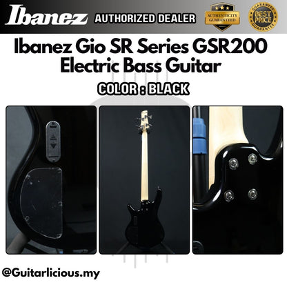 Ibanez Gio SR Series GSR200 , 4 String Electric Bass Guitar - Black ( GSR200-BK / GSR-200 / GSR 200 )