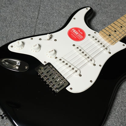 Squier Sonic Stratocaster Left-Handed SSS Electric Guitar with White Pickguard & Tremolo , Maple FB - Black